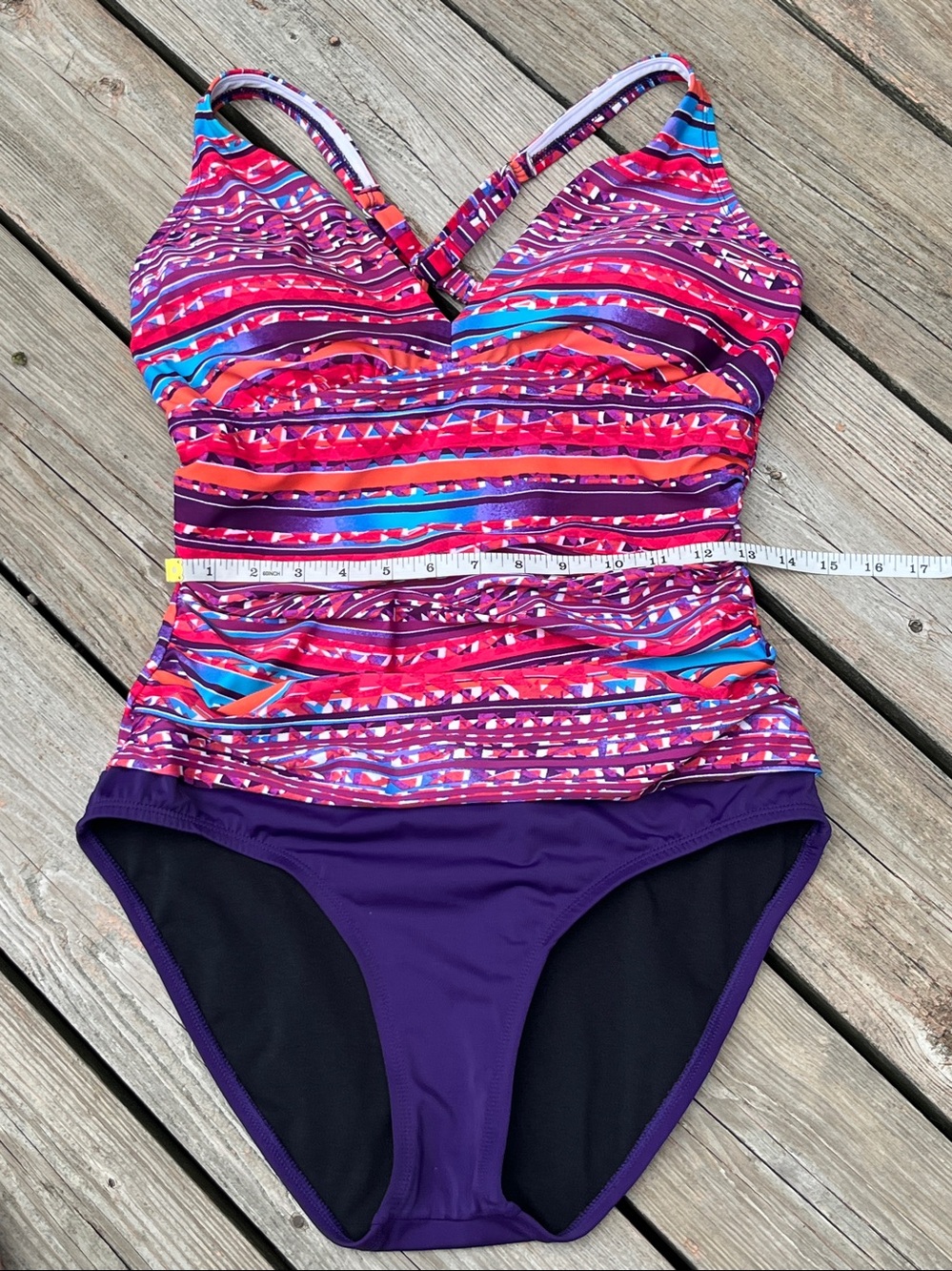 Jantzen geo-print ruched one-piece bathing suit M-L - Picture 8 of 10
